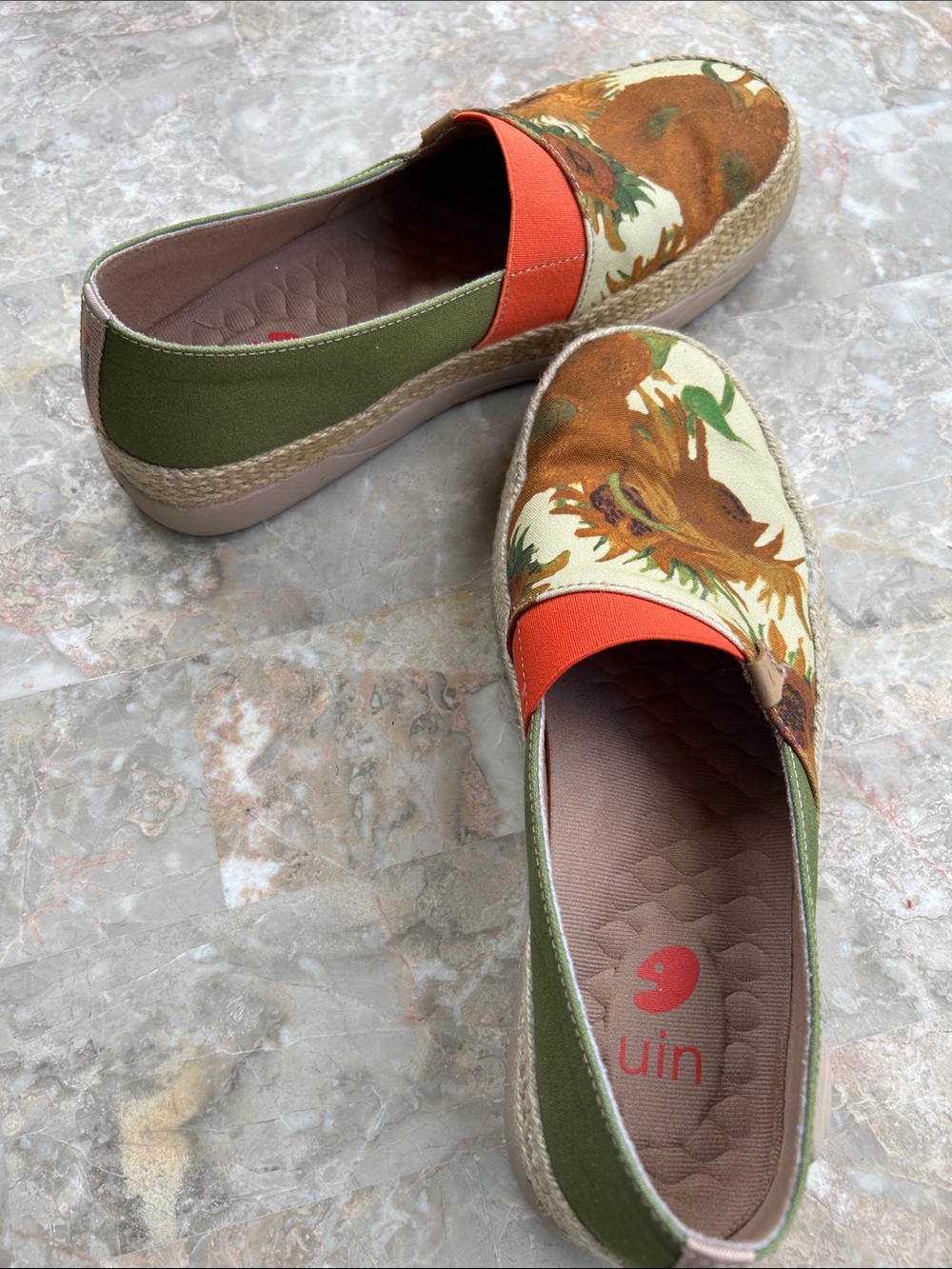 UIN Women's Marbella Sunflower Espadrilles in Orange, Green and Cream